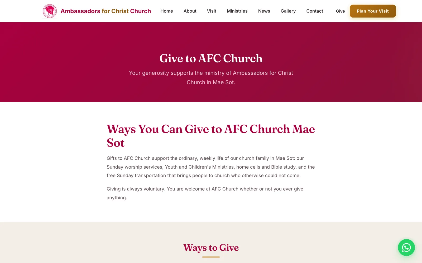 AFC Church, Mae Sot — give